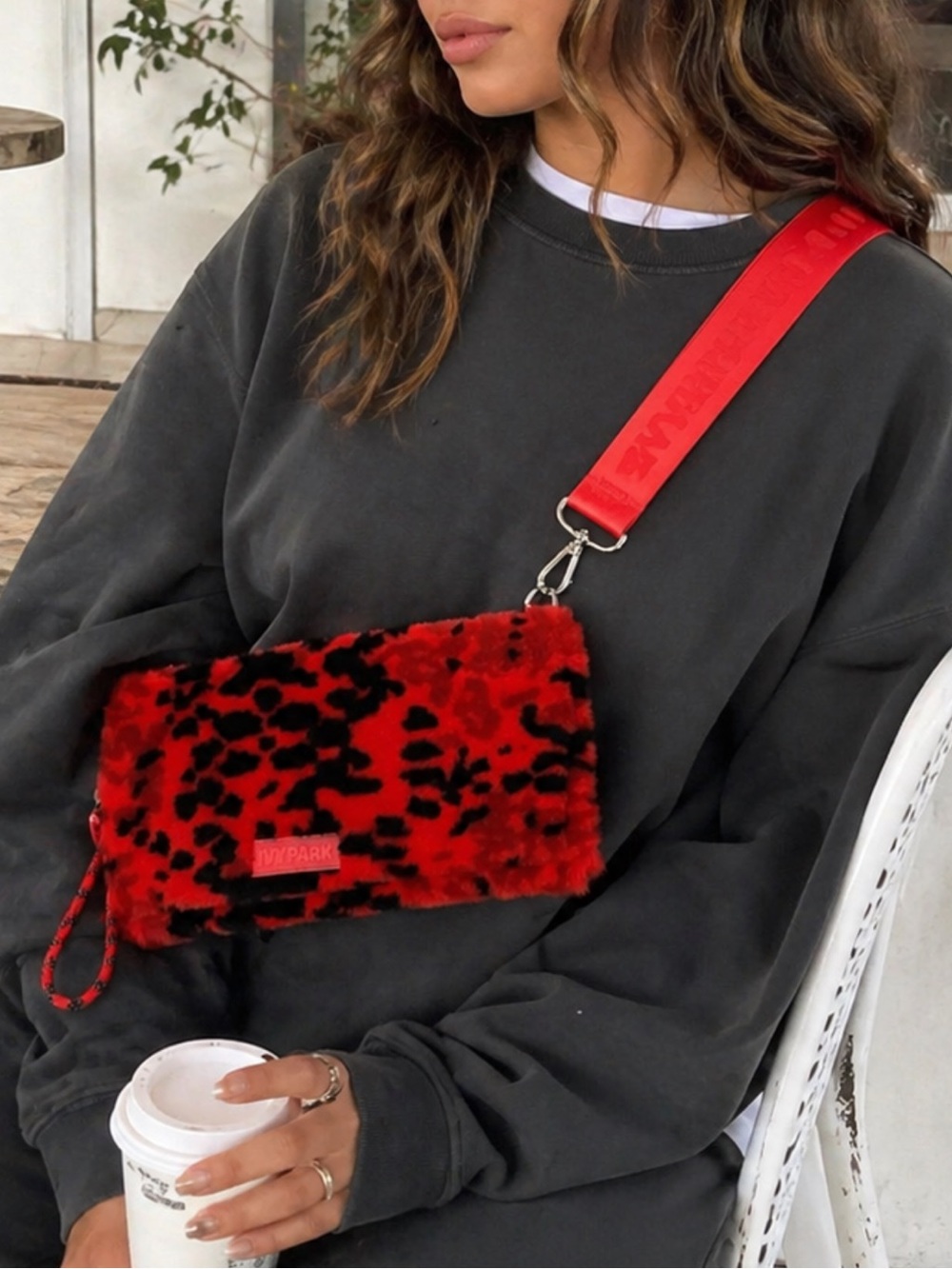 Adidas x Ivy Park Red Leopard Faux Fur Crossbody Bag Large 13” Beyoncé Y2K